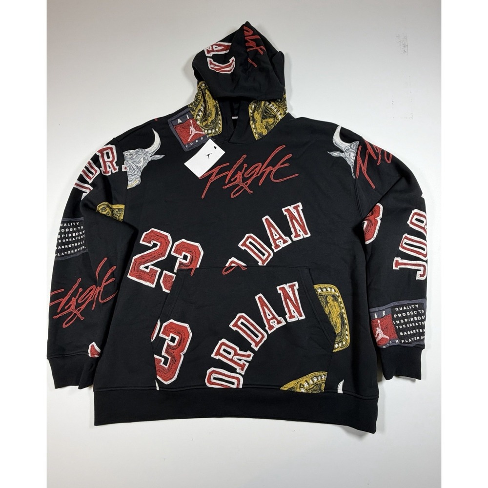 Nike Air Jordan Brooklyn Fleece AOP Pullover Hoodie Jumpman Sz 2XL FN4545-010